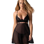Nutris black floral lace and sheer babydoll and thong by Obsessive