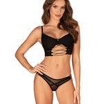 Roxelia black mesh bra and thong set with cutouts by Obsessive