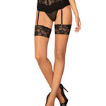 Serafia beige and black mesh stockings with floral lace thighs by Obsessive
