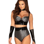 Silveria silver and black six-piece satin and leather-look set by Obsessive