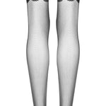 An additional view of the Obsidian black lace top stockings