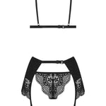 The Obsidian Desire black wet-look and lace set, seen from a different angle