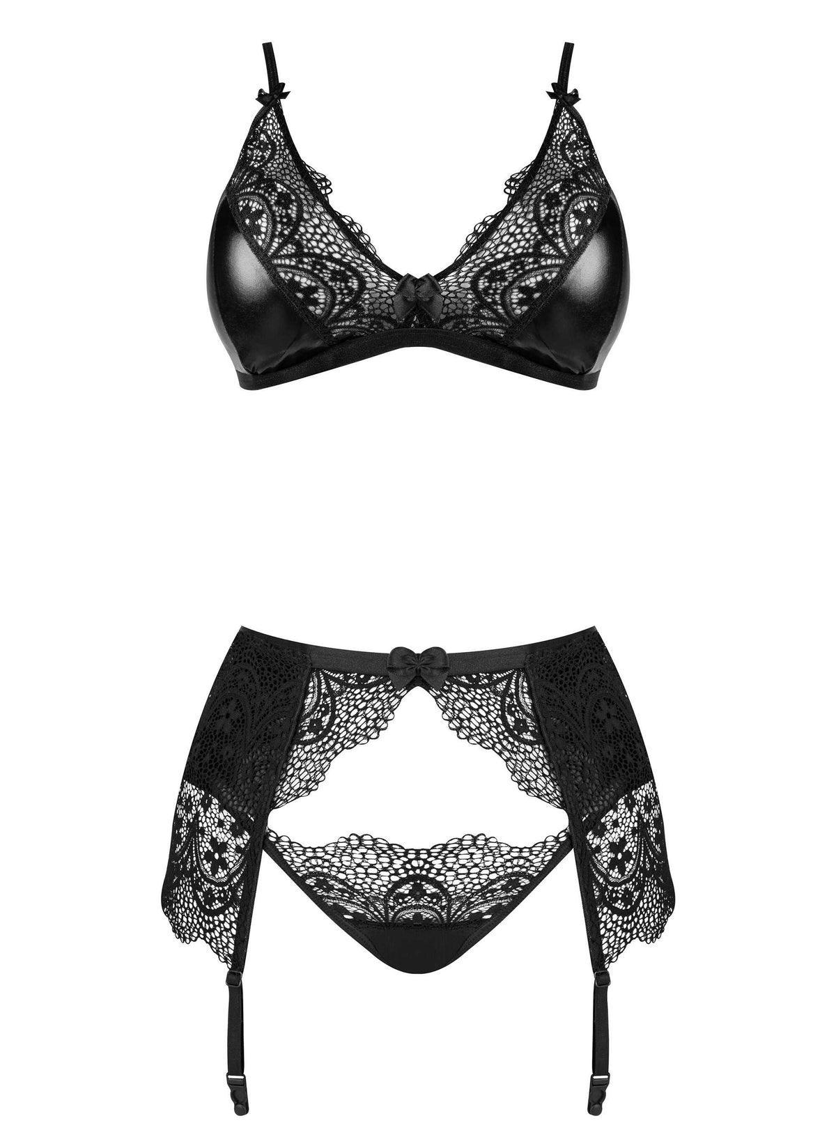 A further look at the Obsidian Desire black wet-look and lace set
