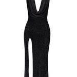 An additional view of the Onyx Liquid black silver-thread tulle long dress