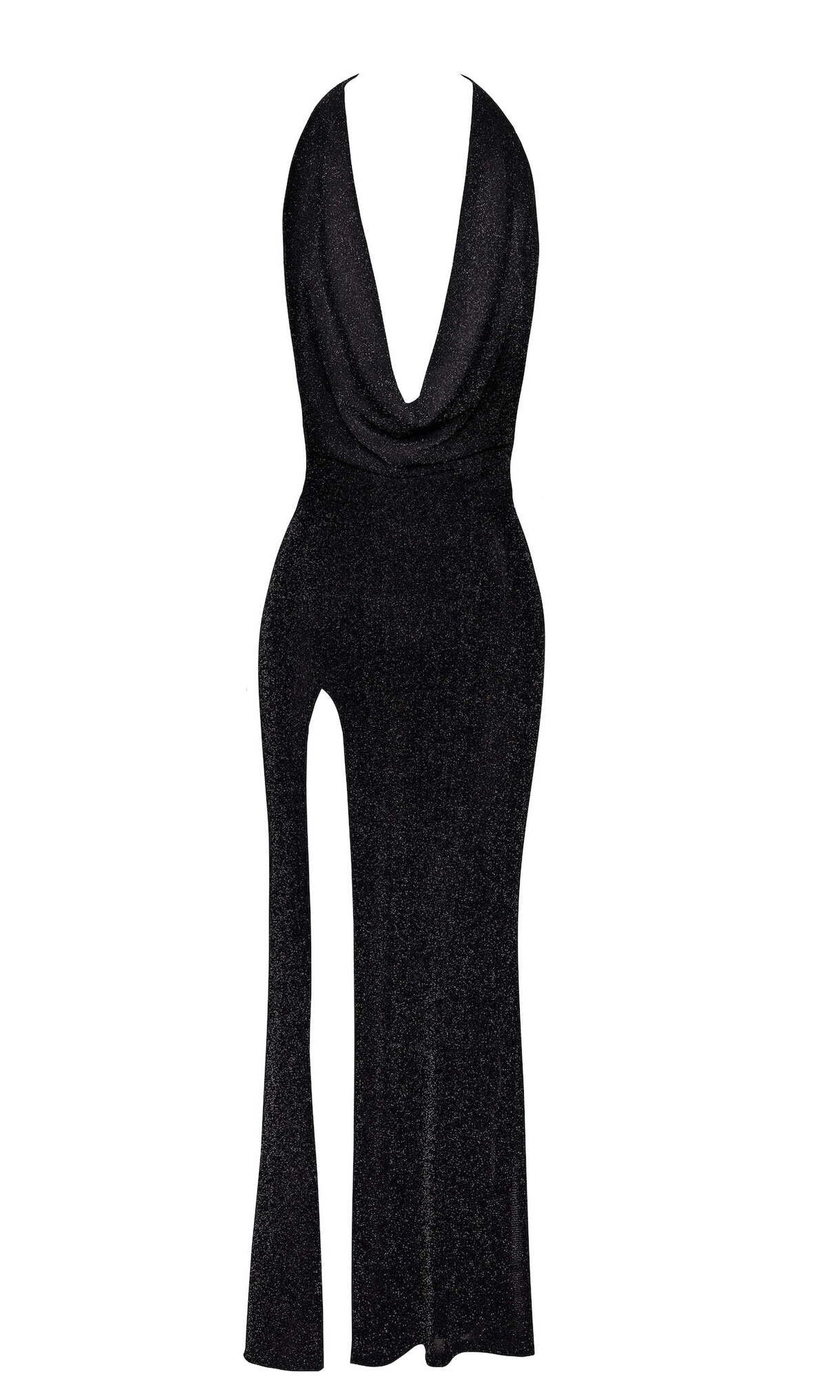 An additional view of the Onyx Liquid black silver-thread tulle long dress