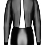An additional view of the Opium black mesh and wetlook two-piece