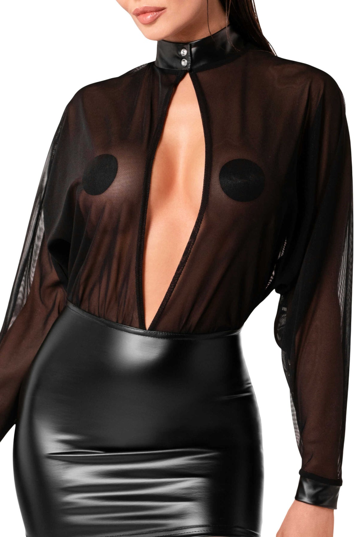 The Opium black mesh and wetlook two-piece seen from another angle