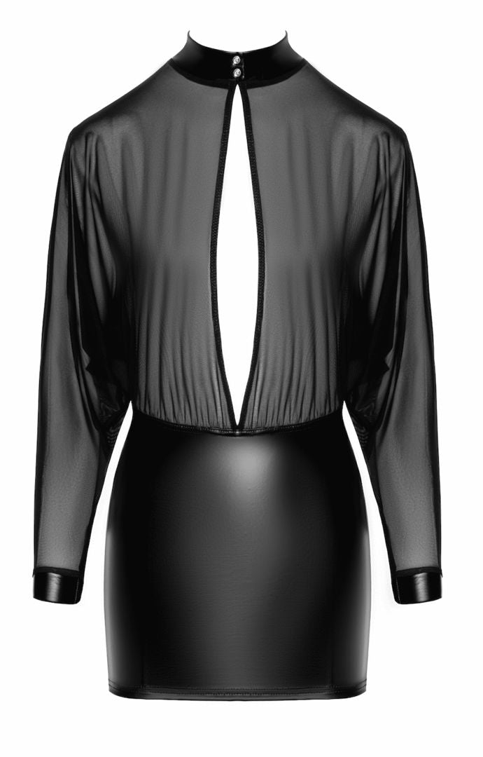 The Opium black mesh and wetlook two-piece, featuring a high-waisted skirt