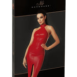 One more view of the Orgia red wetlook halter midi dress