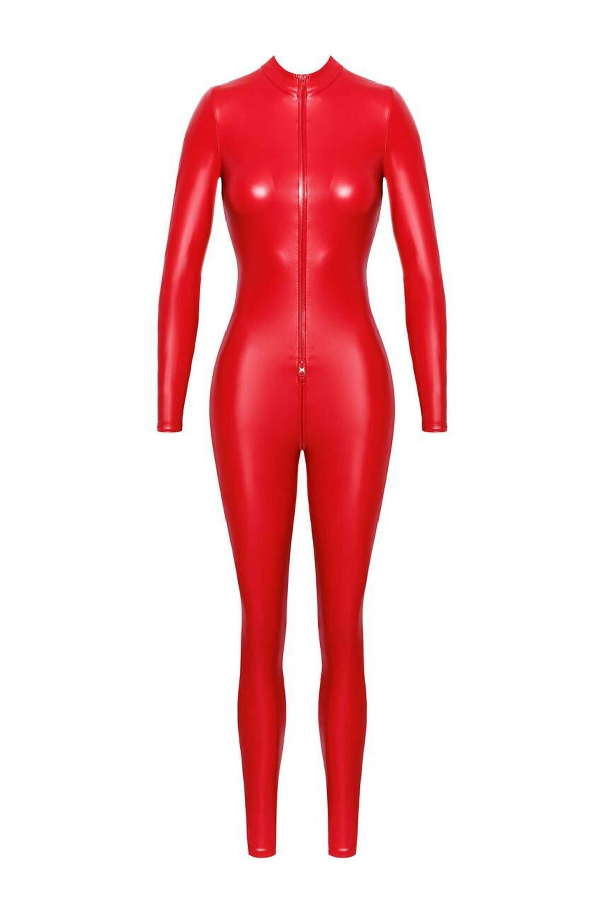 The Orgia red wetlook jumpsuit, seen from a different angle