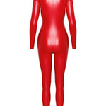 One more view of the Orgia red wetlook jumpsuit