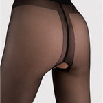 Ouvert black 20 denier crotchless tights with a soft microfiber sheen
