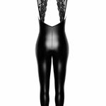 The Pandora black lace and wetlook catsuit, seen from a different angle