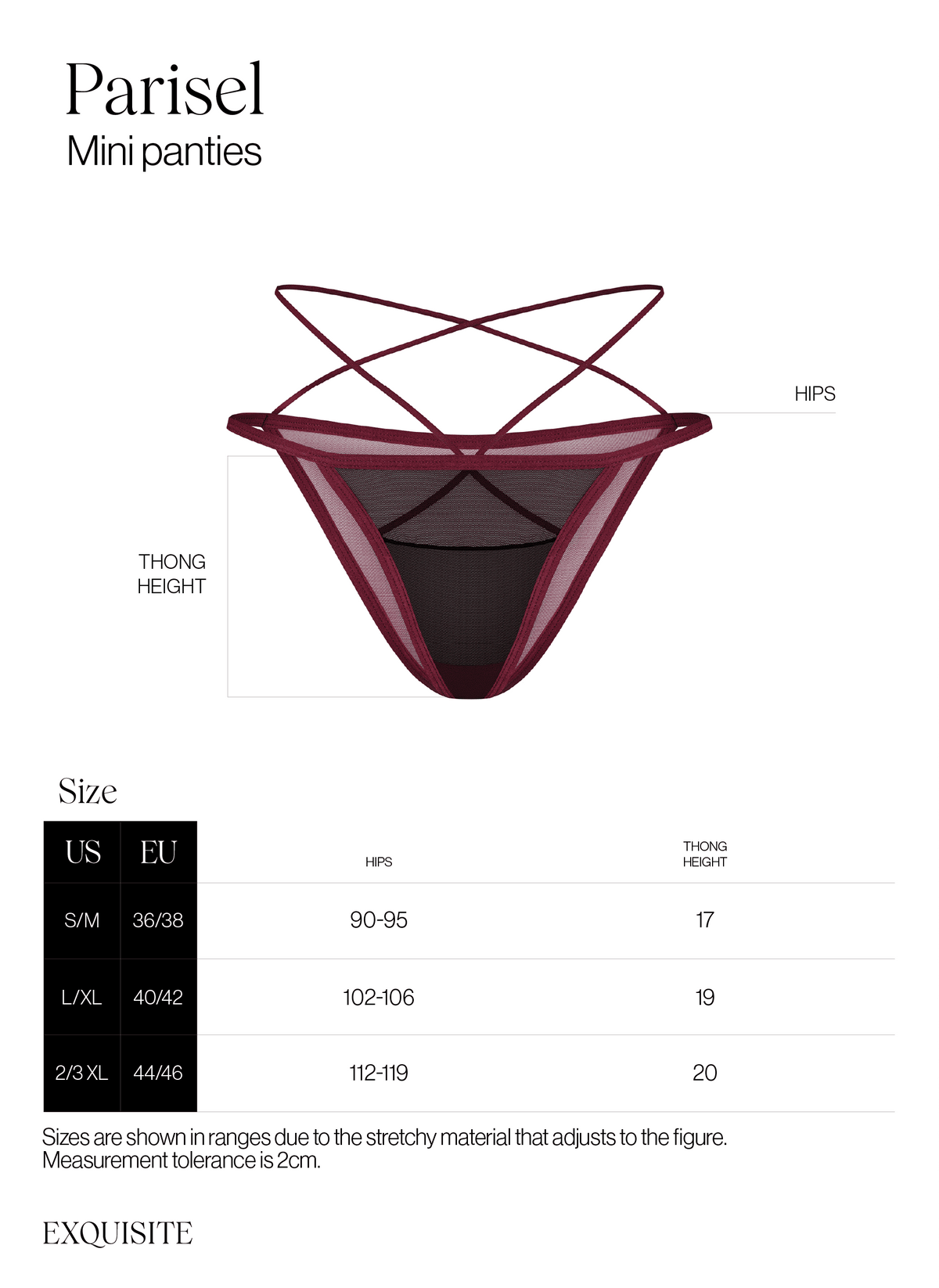Another angle of the Parisel burgundy and black mesh mini panties