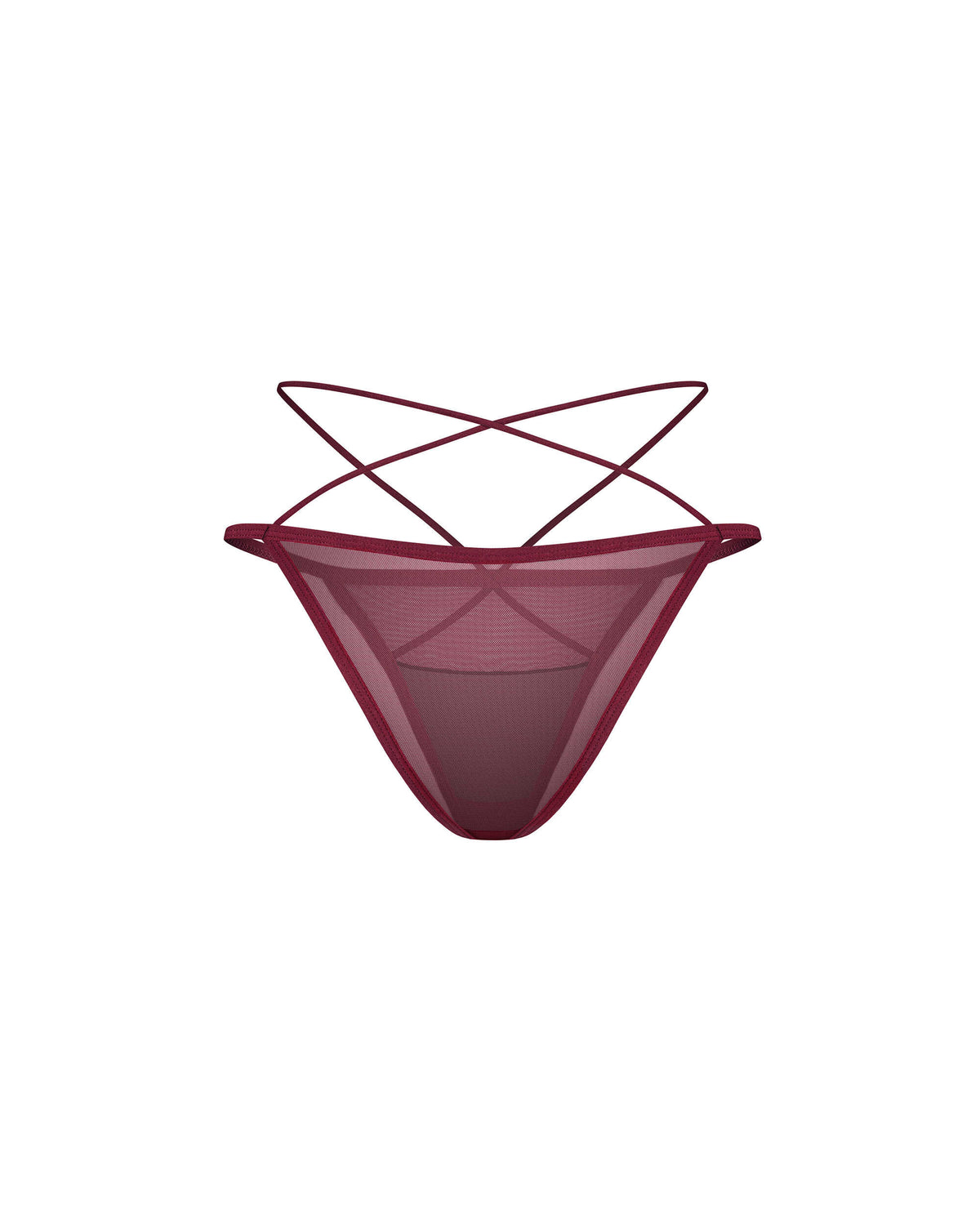 Parisel burgundy and black mesh mini panties with delicate crossing straps