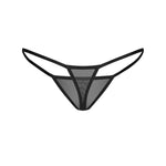 Parisel burgundy and black mesh thong with delicate crossing straps