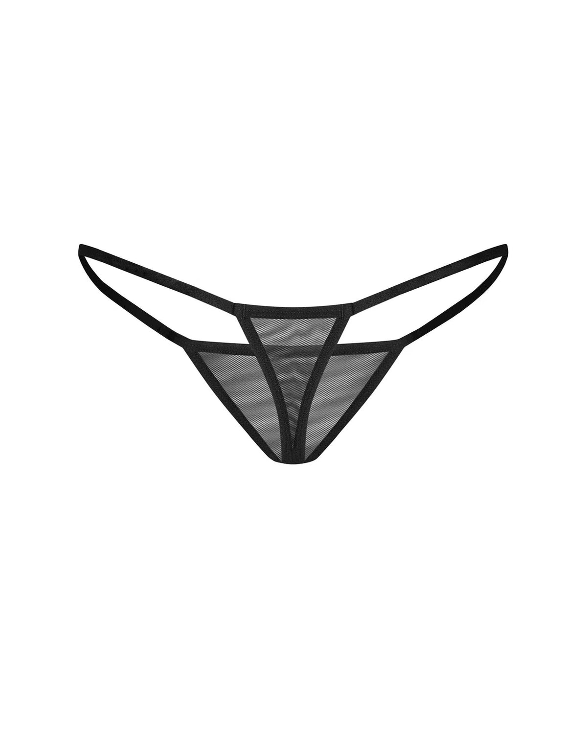 Parisel burgundy and black mesh thong with delicate crossing straps