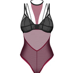Alternate view of the Parisel burgundy and black sheer high-cut teddy