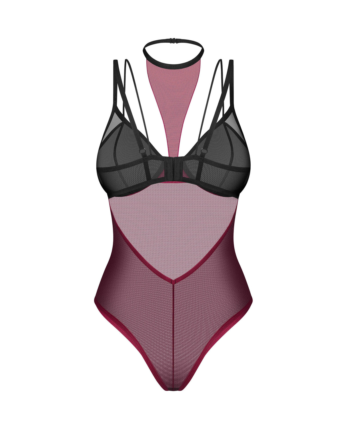 Alternate view of the Parisel burgundy and black sheer high-cut teddy