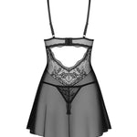 Perisia black babydoll and thong set with underwired cups