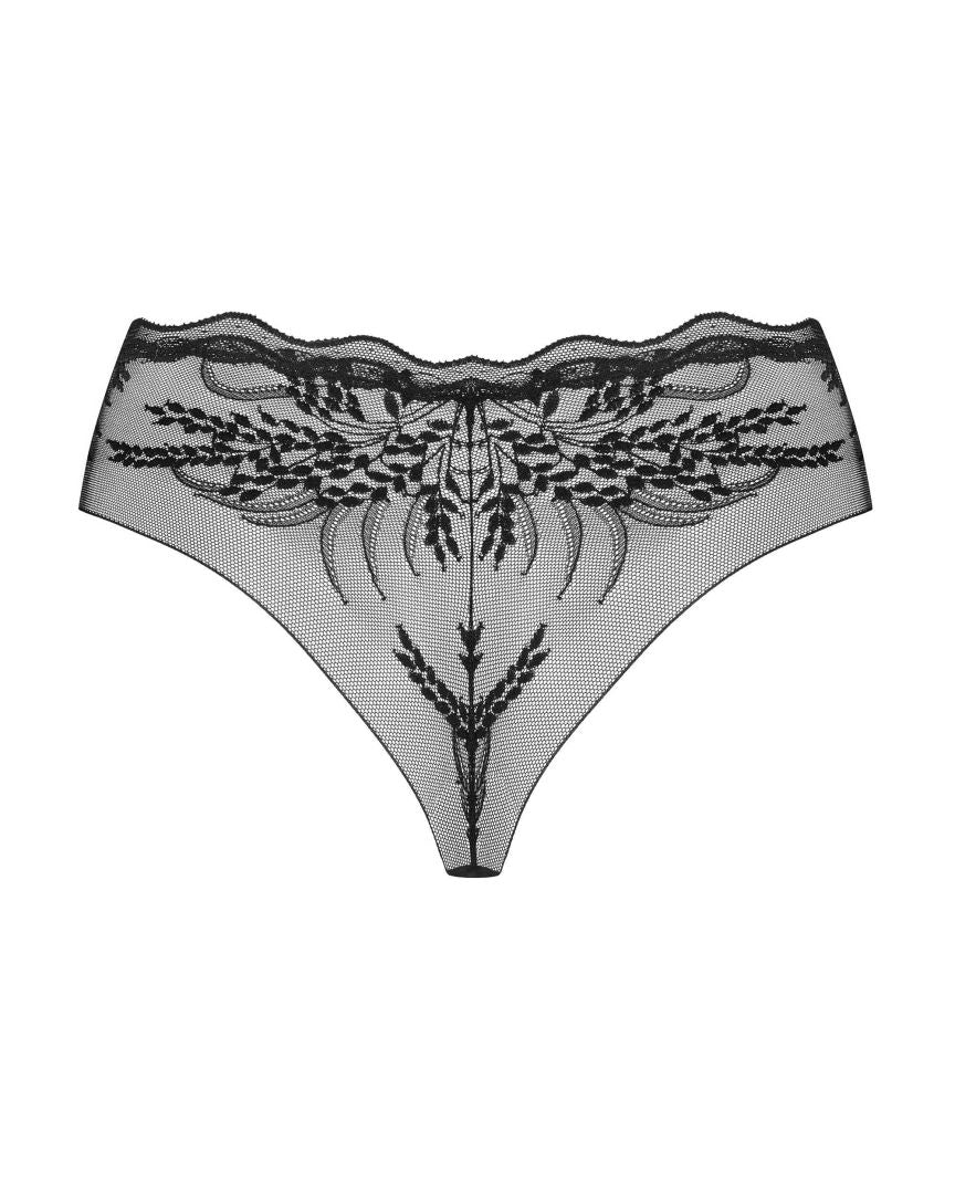 Perisia black classic-cut panties with a delicate plant pattern