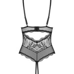 Perisia black crotchless lace teddy with underwired elastic lace cups