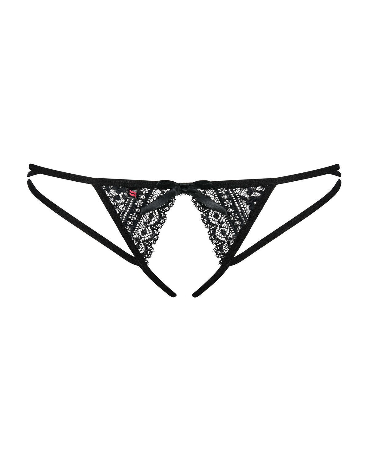 An additional view of the Picantina black open string thong