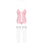 An additional view of the pink bunny suit costume