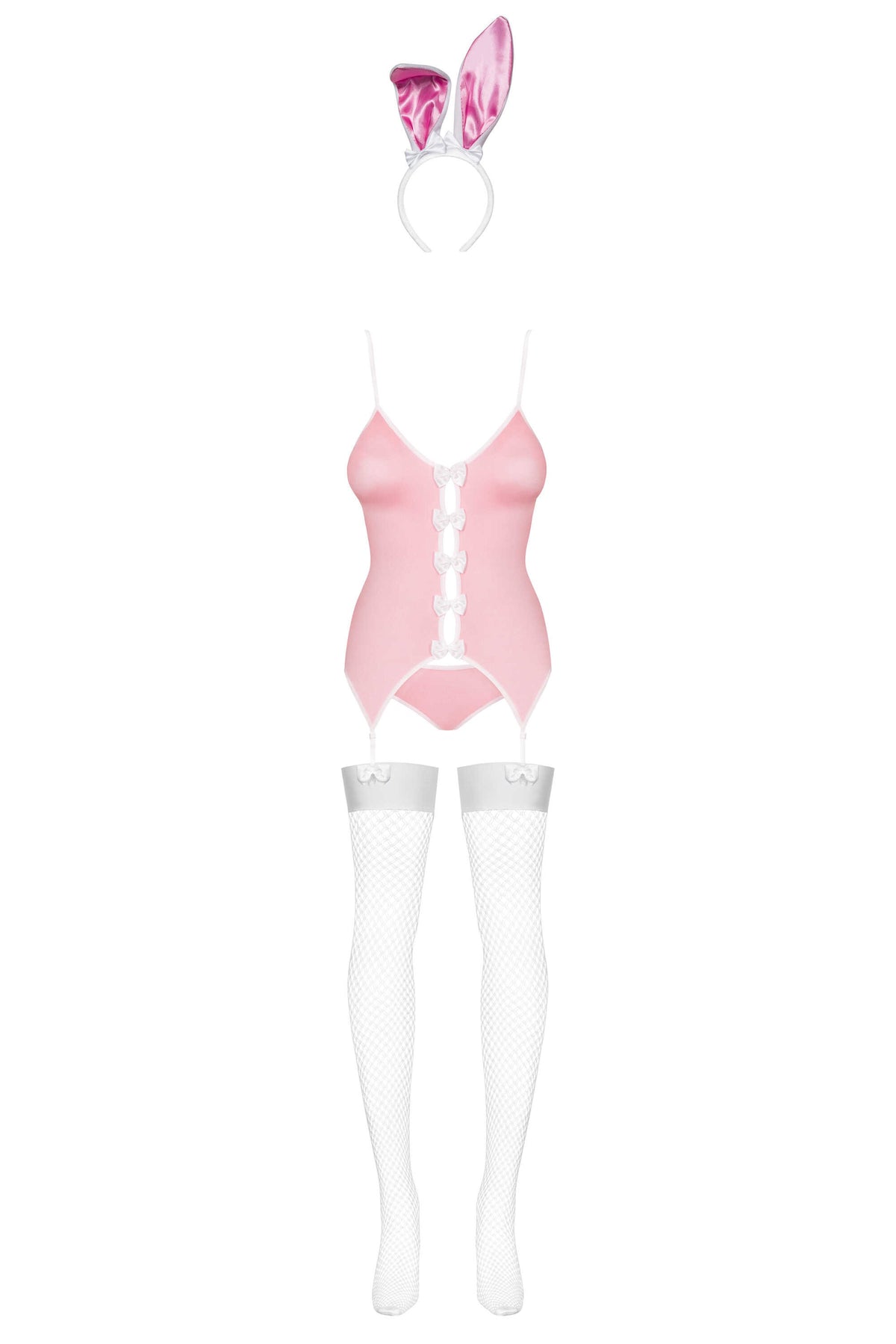 An additional view of the pink bunny suit costume