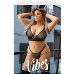 Plus size black glitter mesh bralette and thong set, another angle