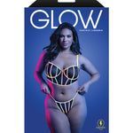 Plus size black reflective trim bra and thong set, another angle