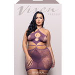 Plus size purple cut-out halter dress, another angle