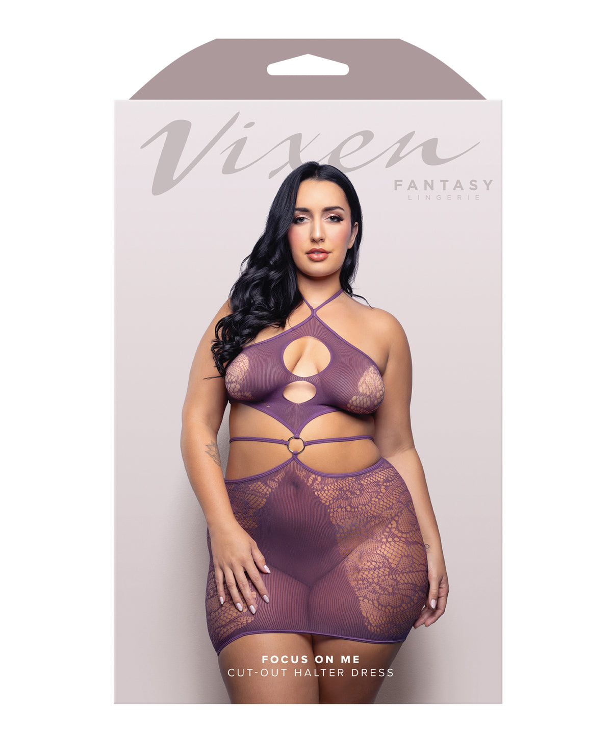 Plus size purple cut-out halter dress, another angle
