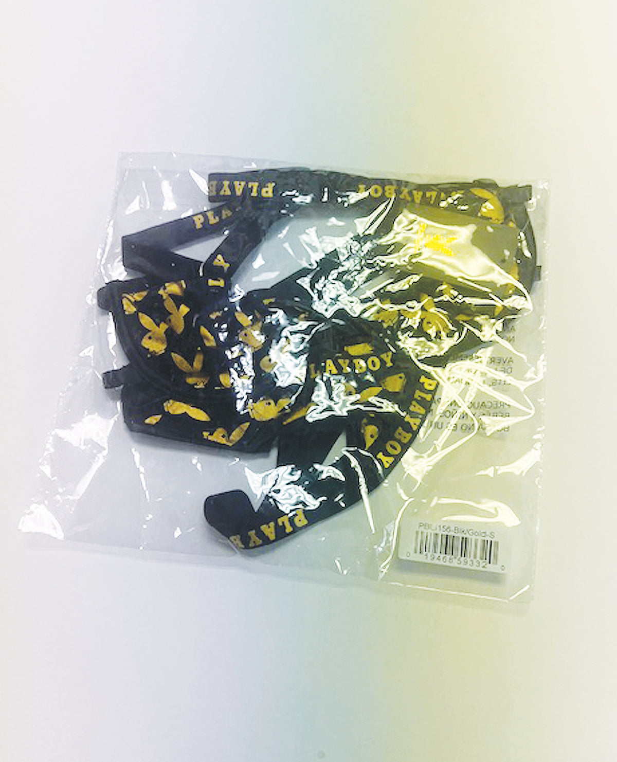 Plus size black and gold logo mesh bralette set, another angle
