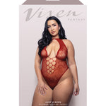 Plus size red floral lace teddy, another angle