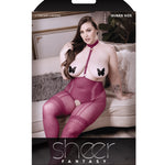 Plus size magenta harness stocking set with butterfly pasties, additional view