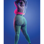 Plus size neon green and pink UV reactive bralette and g-string, alternate view