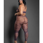 Plus size purple zebra knit footless bodystocking with cut-out bodice, alternate view