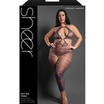 Plus size purple zebra print open crotch bodystocking, additional angle