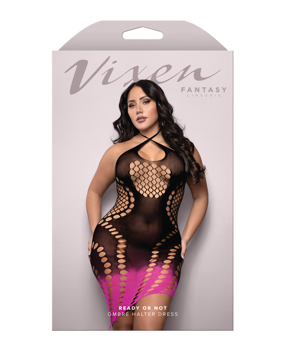 Plus size black and pink ombre keyhole halter dress, another angle