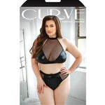 Plus size black wetlook halter and thong set, another angle