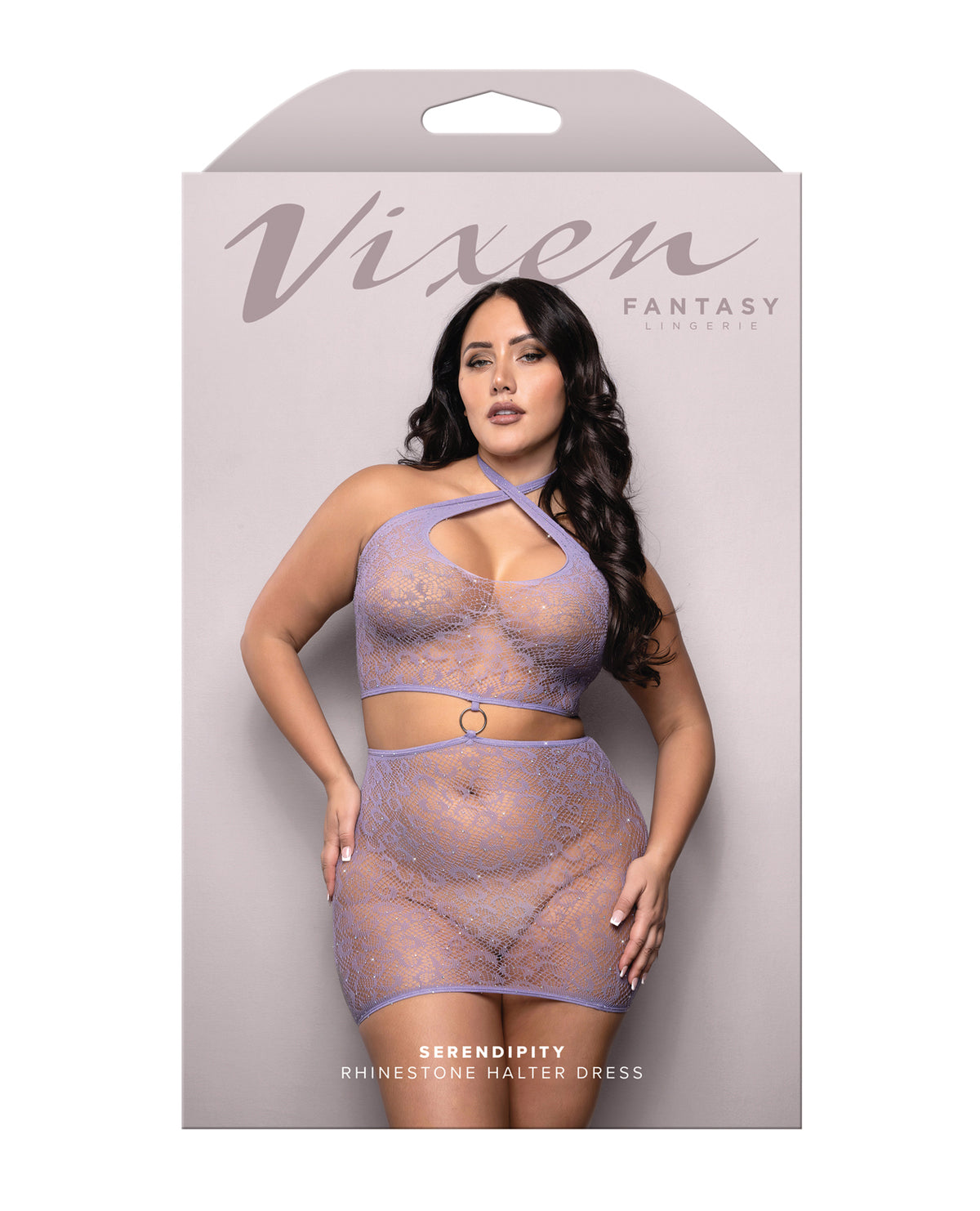 Plus size lavender rhinestone leopard halter dress, another angle