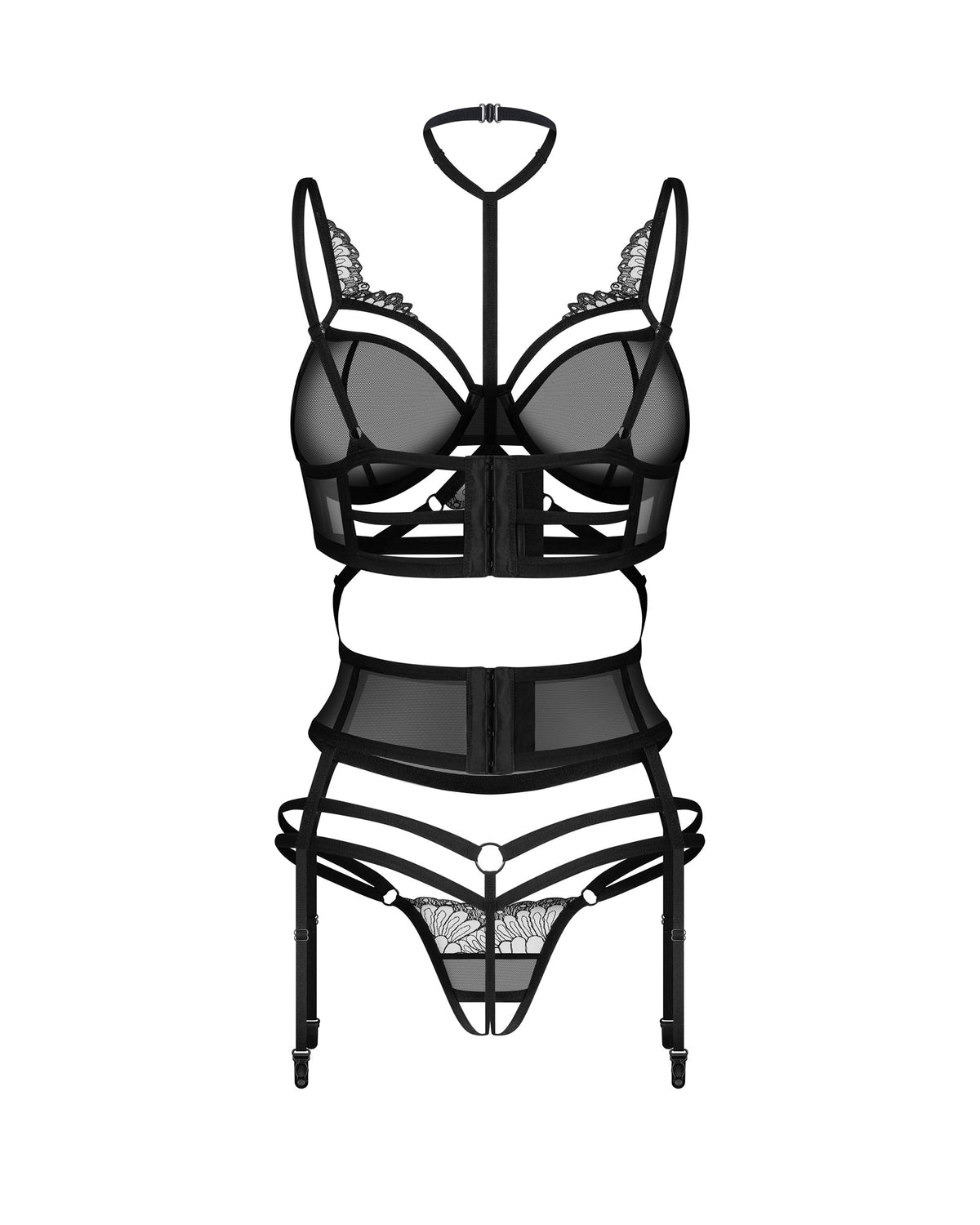 One more view of the Premisis black three-piece crotchless set