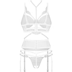 A further look at the Premisis white three-piece crotchless set