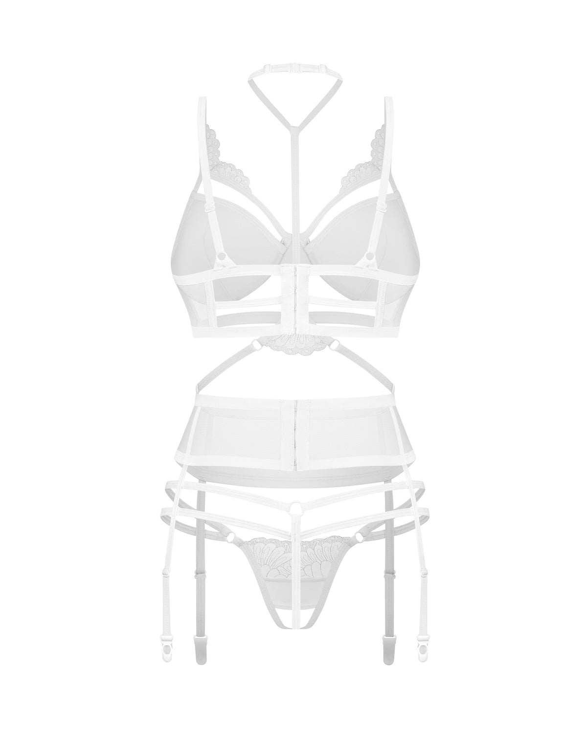 A further look at the Premisis white three-piece crotchless set