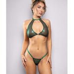 Emerald Shimmer green mesh keyhole halter bralette and open-back panty set by Radiance by Fantasy
