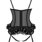 A different perspective on the Rafaella black wet-look lace corset set