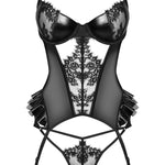 The Rafaella black wet-look lace corset set in an additional gallery image