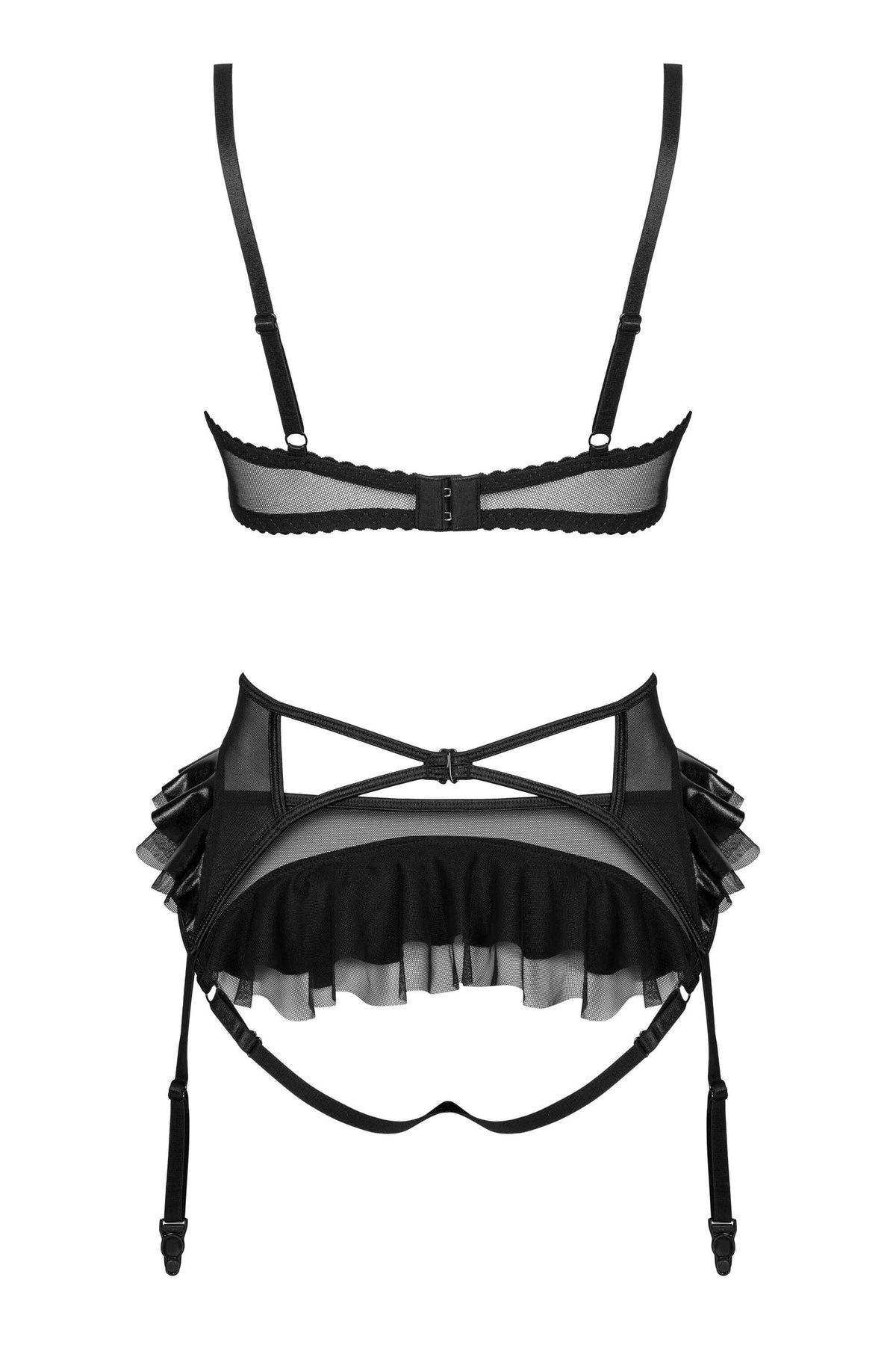 The Rafaella black wet-look lace lingerie set, seen from a different angle