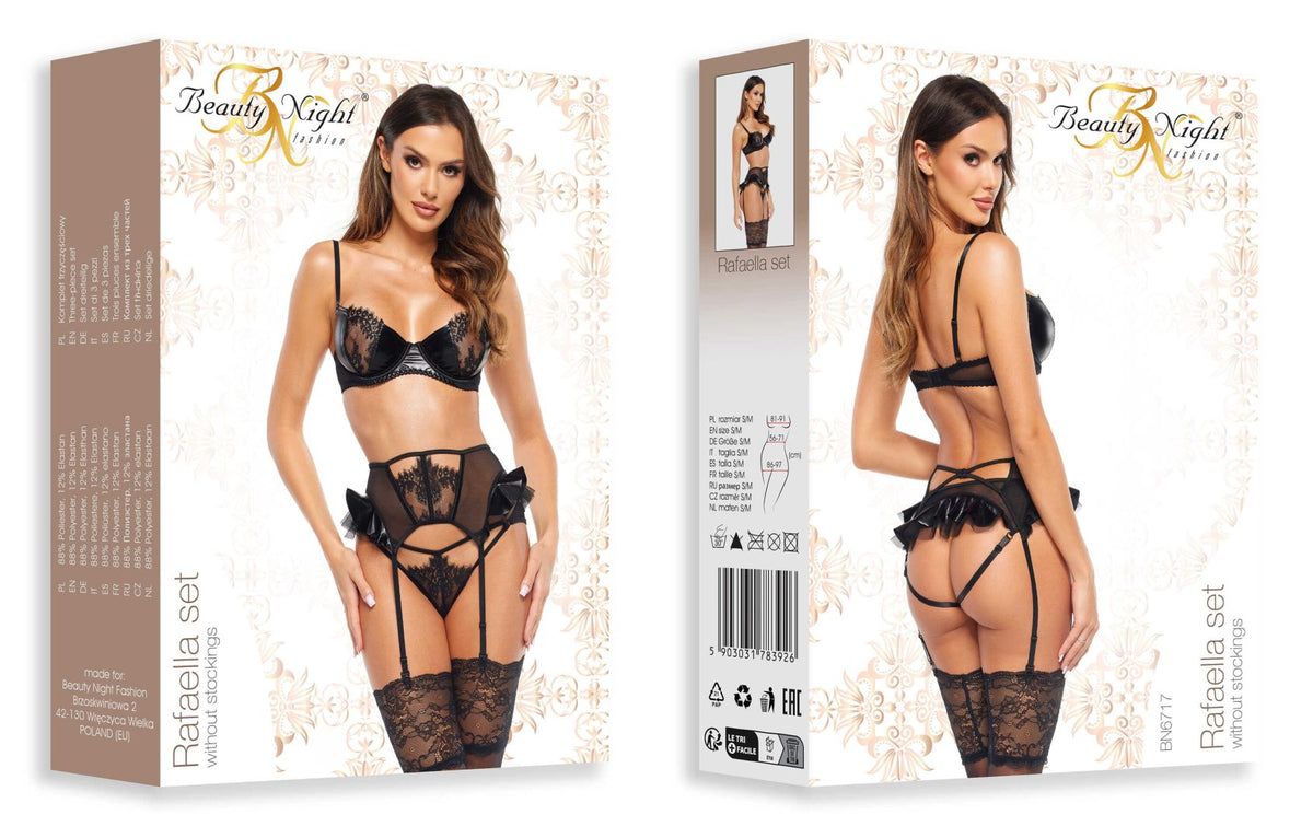 One more view of the Rafaella black wet-look lace lingerie set